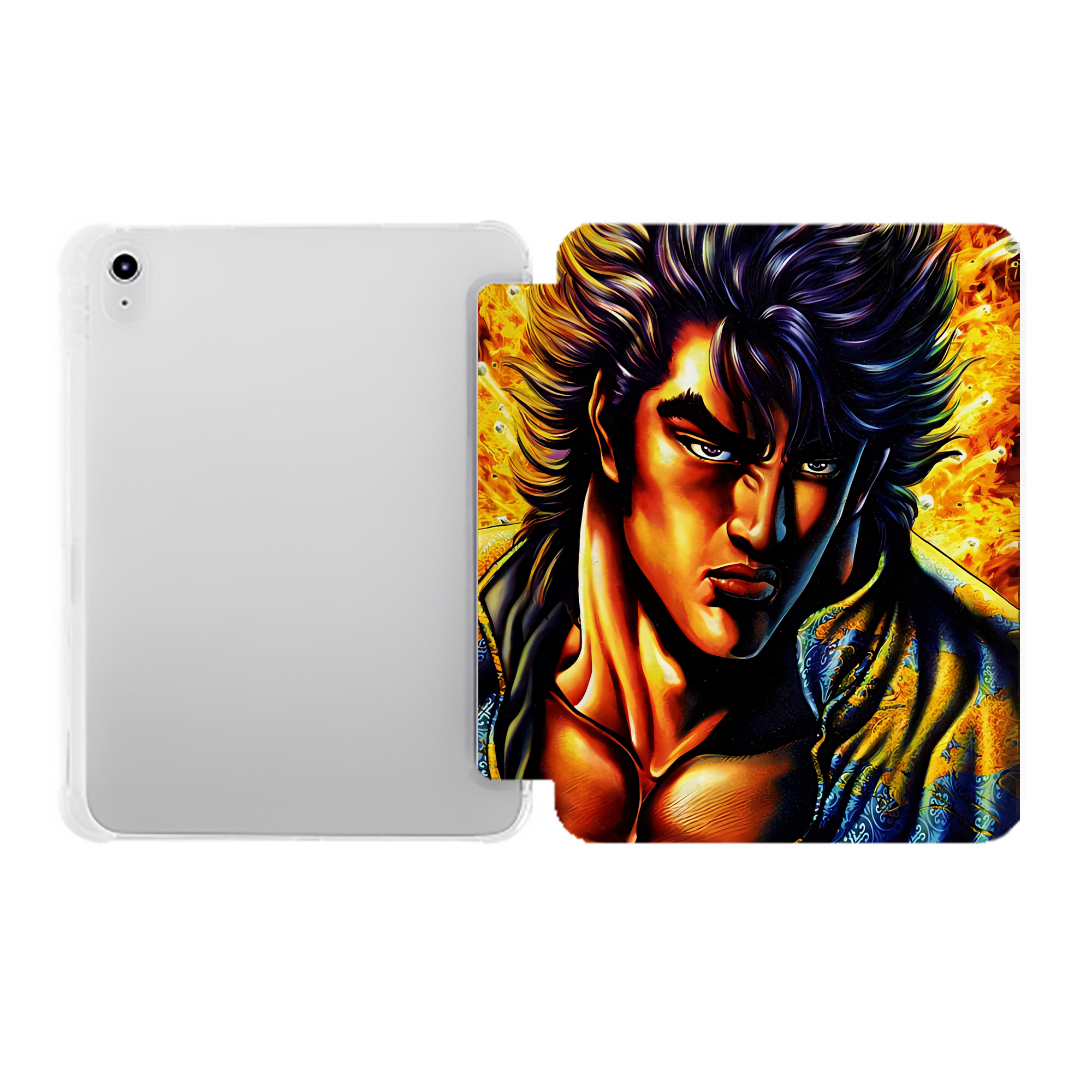（画像用） 北斗の拳 Fist of the North Star IPad ケース ペン収納付き 三つ折りスタンド PUレザー×シリコン 対応機種9.5/10.5/10.9インチ